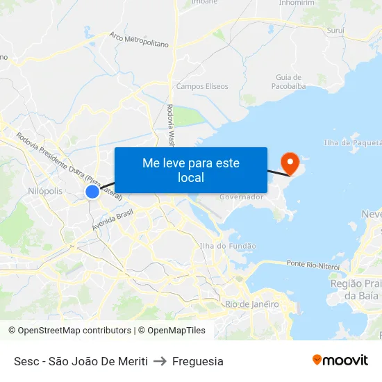 Sesc - São João De Meriti to Freguesia map