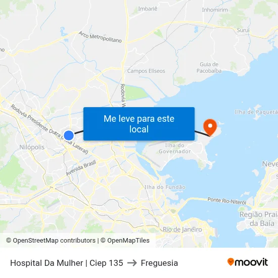 Hospital Da Mulher | Ciep 135 to Freguesia map