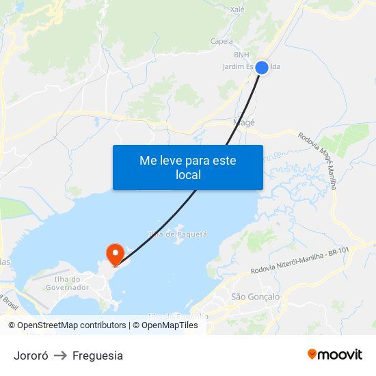 Jororó to Freguesia map
