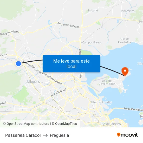 Passarela Caracol to Freguesia map