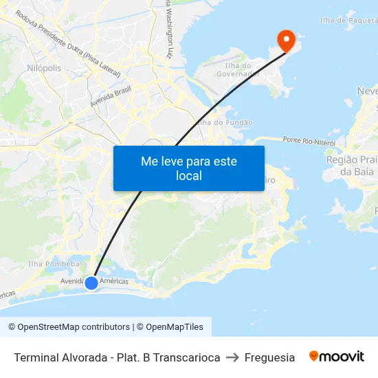 Terminal Alvorada - Plat. B Transcarioca to Freguesia map
