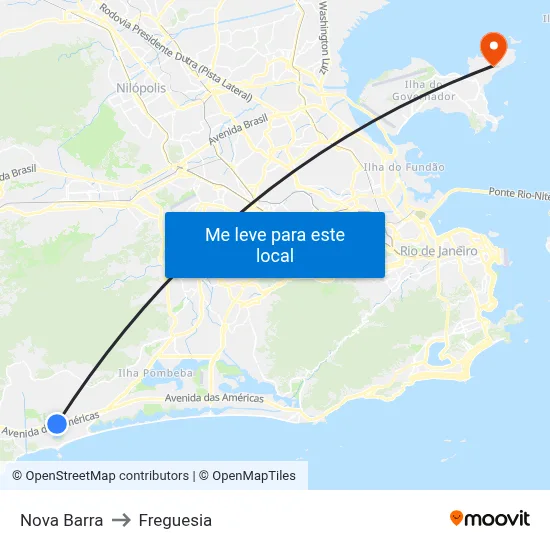 Nova Barra to Freguesia map