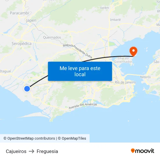 Cajueiros to Freguesia map