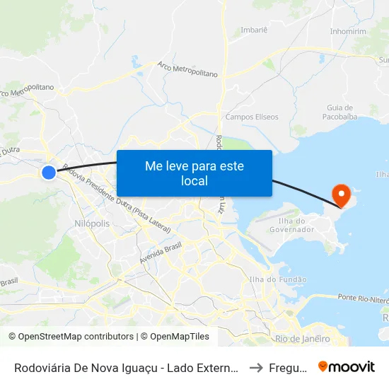 Rodoviária De Nova Iguaçu - Lado Externo 1 (Evanil) to Freguesia map