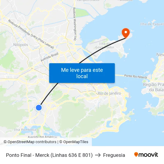 Ponto Final - Merck (Linhas 636 E 801) to Freguesia map