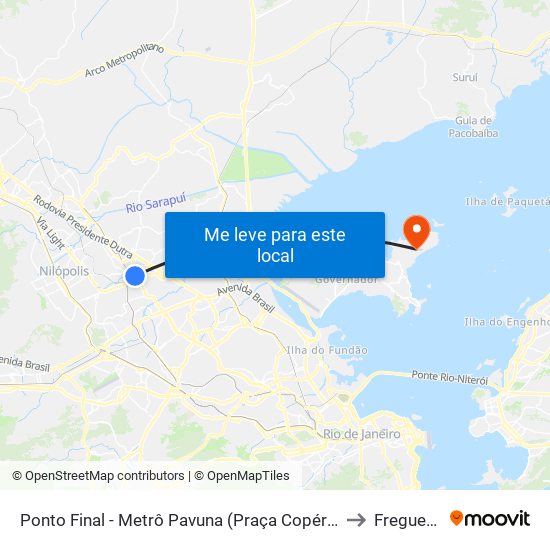 Ponto Final - Metrô Pavuna (Praça Copérnico) to Freguesia map