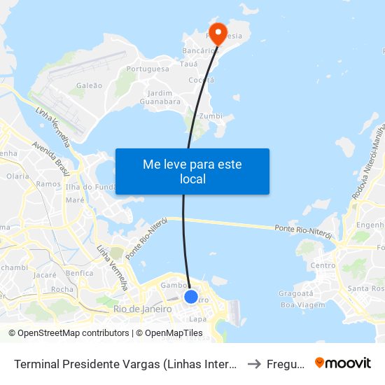 Terminal Presidente Vargas (Linhas Intermunicipais) to Freguesia map