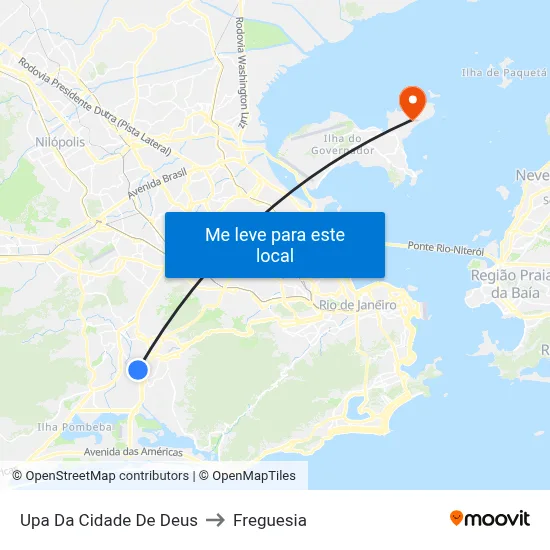 Upa Da Cidade De Deus to Freguesia map
