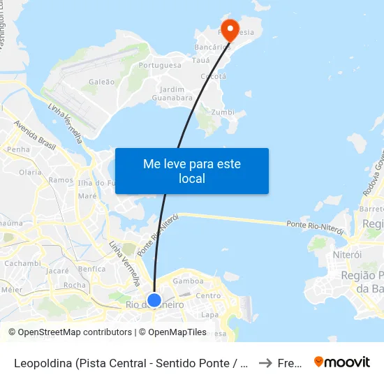 Leopoldina (Pista Central - Sentido Ponte / Term. Gentileza / São Cristóvão) to Freguesia map