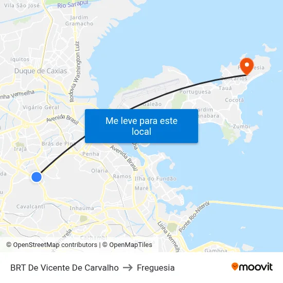 BRT De Vicente De Carvalho to Freguesia map