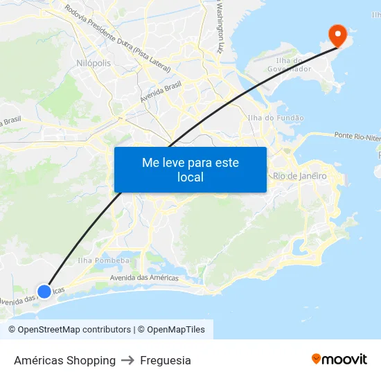 Américas Shopping to Freguesia map