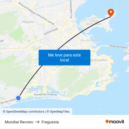 Mundial Recreio to Freguesia map