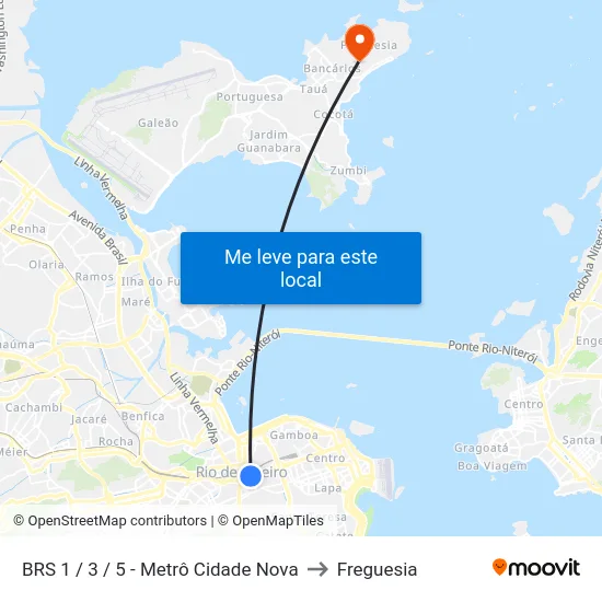 BRS 1 / 3 / 5 - Metrô Cidade Nova to Freguesia map