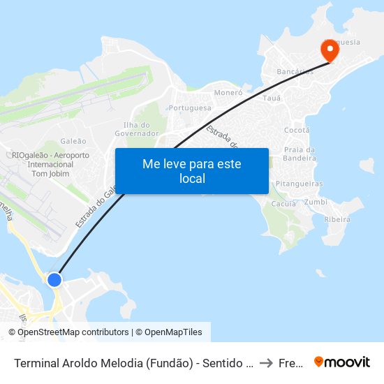 Terminal Aroldo Melodia (Fundão) - Sentido Centro E Zona Norte (Exceto Ilha) to Freguesia map