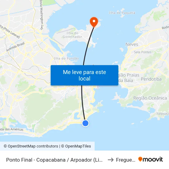 Ponto Final - Copacabana / Arpoador (Linha 455) to Freguesia map