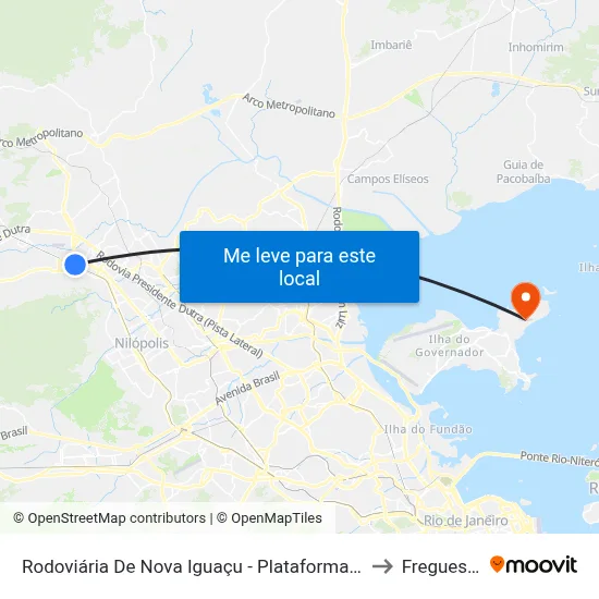 Rodoviária De Nova Iguaçu - Plataforma A to Freguesia map