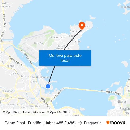 Ponto Final - Fundão (Linhas 485 E 486) to Freguesia map