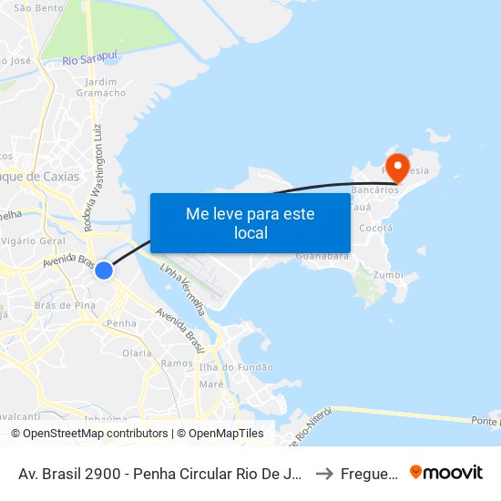 Av. Brasil 2900 - Penha Circular Rio De Janeiro to Freguesia map