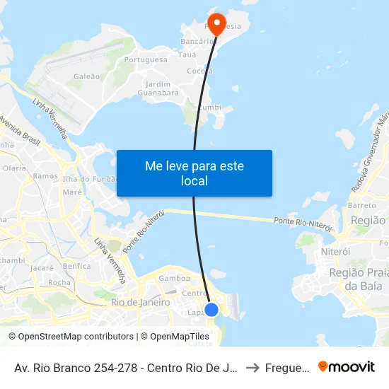 Av. Rio Branco 254-278 - Centro Rio De Janeiro to Freguesia map