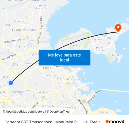 Corredor BRT Transcarioca - Madureira Rio De Janeiro to Freguesia map