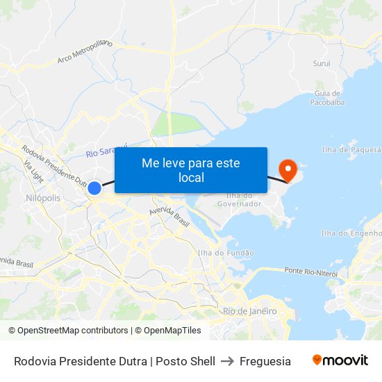 Rodovia Presidente Dutra | Posto Shell to Freguesia map