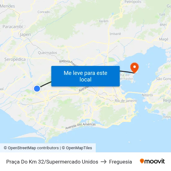 Praça Do Km 32/Supermercado Unidos to Freguesia map