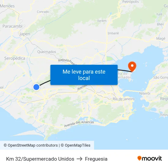 Km 32/Supermercado Unidos to Freguesia map