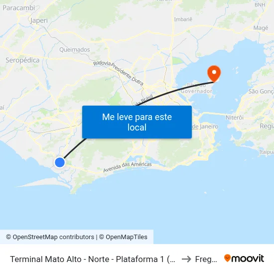 Terminal Mato Alto - Norte - Plataforma 1 (Linhas 853, 872 E 883) to Freguesia map