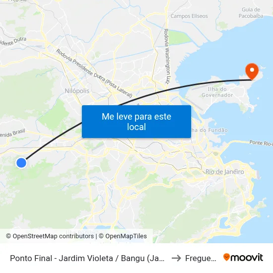 Ponto Final - Jardim Violeta / Bangu (Jabour) to Freguesia map