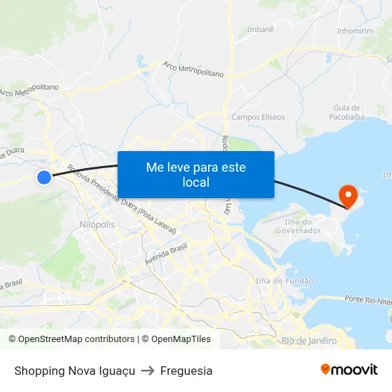 Shopping Nova Iguaçu to Freguesia map