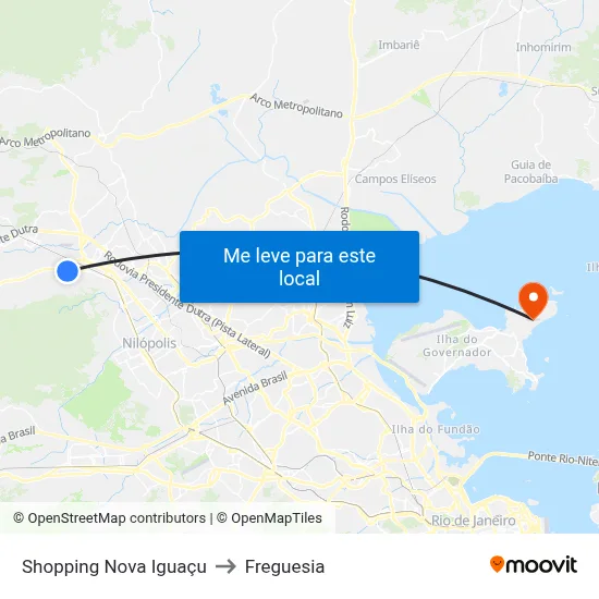 Shopping Nova Iguaçu to Freguesia map