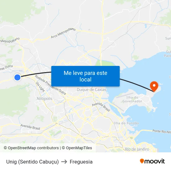 Unig (Sentido Cabuçu) to Freguesia map