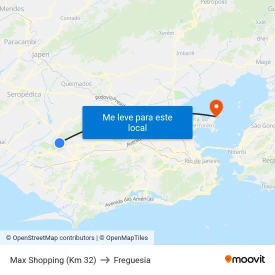 Max Shopping (Km 32) to Freguesia map
