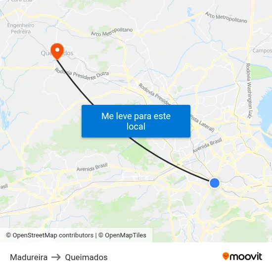 Madureira to Queimados map