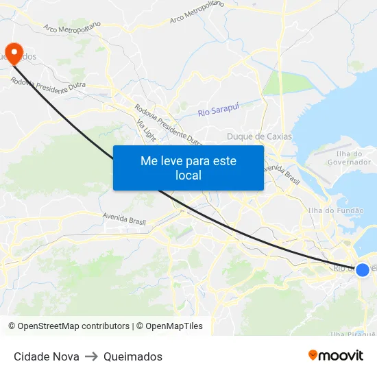 Cidade Nova to Queimados map