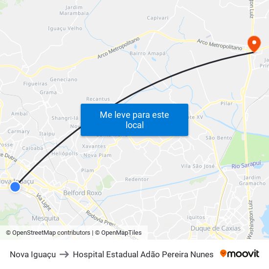 Nova Iguaçu to Hospital Estadual Adão Pereira Nunes map