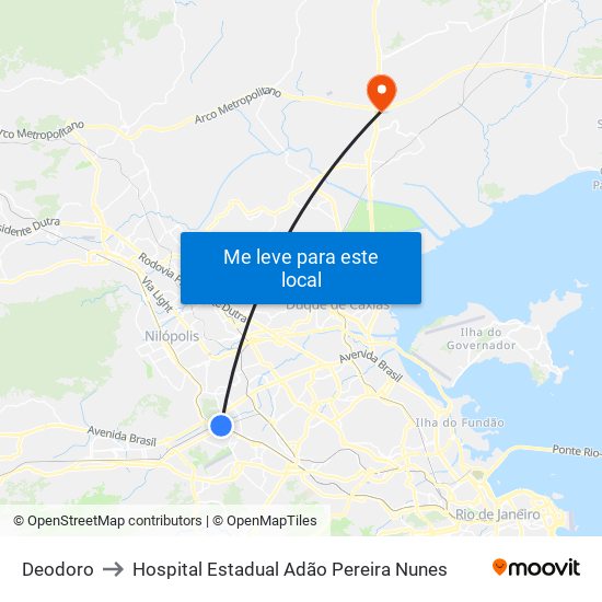Deodoro to Hospital Estadual Adão Pereira Nunes map