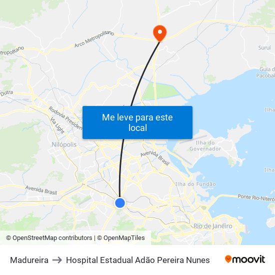 Madureira to Hospital Estadual Adão Pereira Nunes map