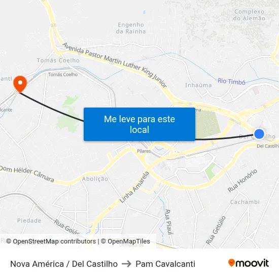 Nova América / Del Castilho to Pam Cavalcanti map