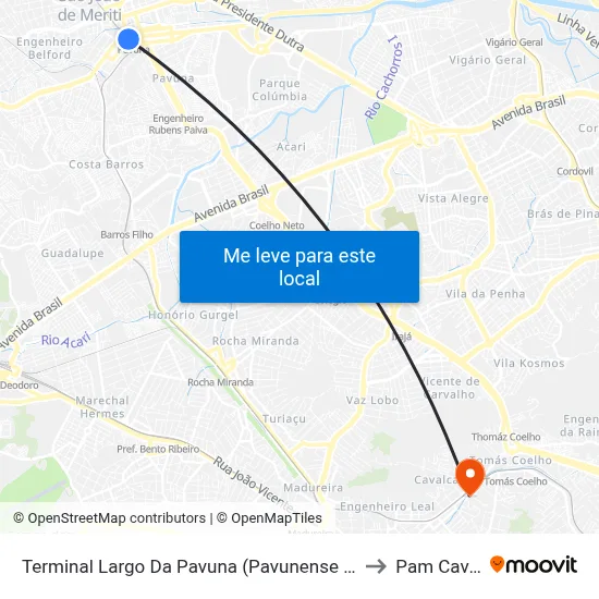 Terminal Largo Da Pavuna (Pavunense - Linhas Via Av. Brasil) to Pam Cavalcanti map