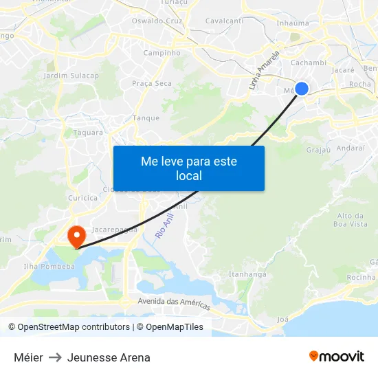 Méier to Jeunesse Arena map