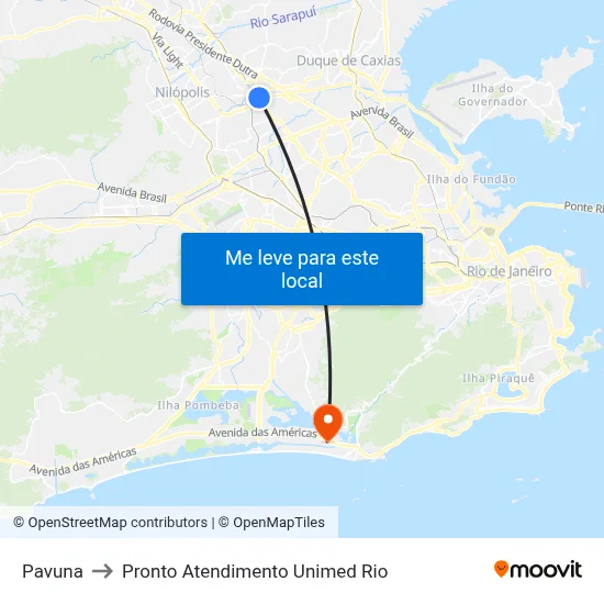 Pavuna to Pronto Atendimento Unimed Rio map