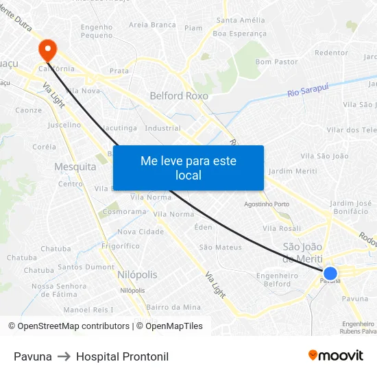 Pavuna to Hospital Prontonil map