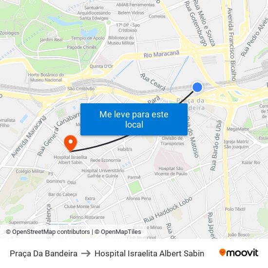 Praça Da Bandeira to Hospital Israelita Albert Sabin map