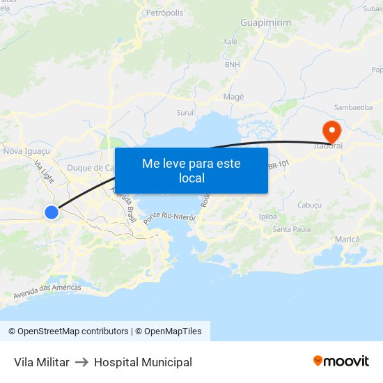Vila Militar to Hospital Municipal map