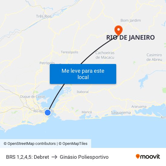 BRS 1,2,4,5: Debret to Ginásio Poliesportivo map