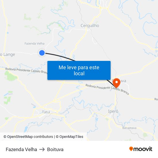 Fazenda Velha to Boituva map