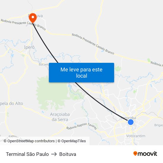 Terminal São Paulo to Boituva map