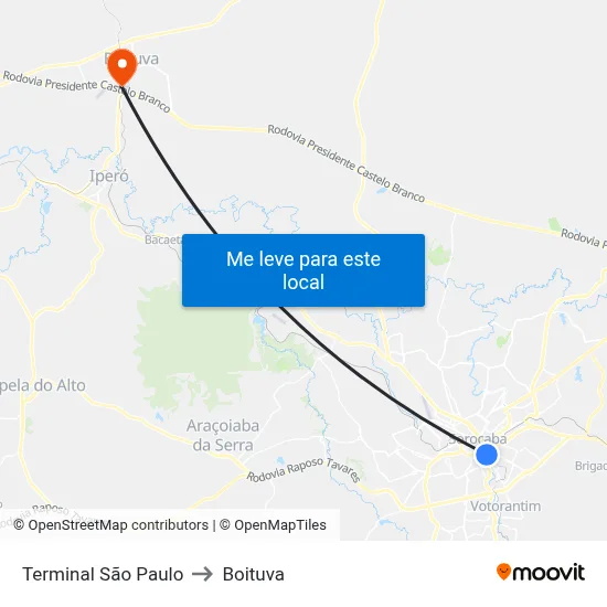 Terminal São Paulo to Boituva map