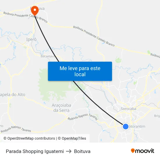 Parada Shopping Iguatemi to Boituva map
